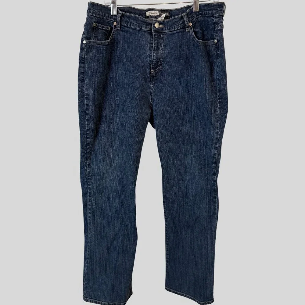 St John's Bay Size 18 Womens Distressed Hem Y2K Spandex Straight Boot Cut Denim